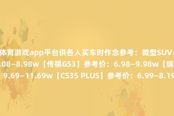 体育游戏app平台供各人买车时作念参考:微型SUV:【缤越】参考价:6.08—8.98w【传祺GS3】参考价:6.98—9.98w【缤智】参考价:9.69—11.69w【CS35 PLUS】参考价:6